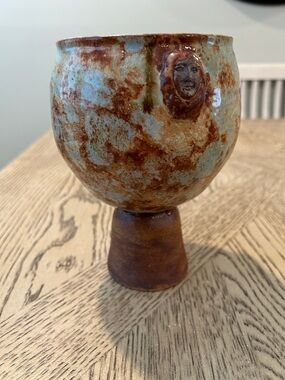 Handmade Pottery Ceramic Goblet - Rustic Blue and Brown